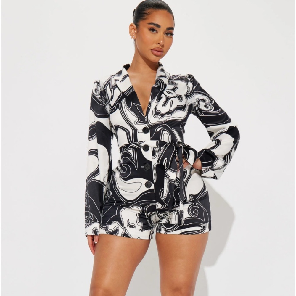 Black and White Satin Fashion Nova Romper size S, new with tags